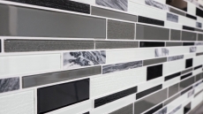 Échantillon manuel Carreau de mosaïque Translucide gris noir composite Mosaïque de verre Crystal pierre claire grise noire MOS67-GV34_m