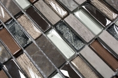 Échantillon manuel Carreau de mosaïque Translucide brun clair argent gris Rectangle Mosaïque de verre Crystal Pierre brun clair MOS87-SM68_m