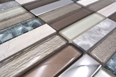Motif manuel Carreau de mosaïque translucide brun clair argent gris rectangle Mosaïque de verre Crystal pierre brun clair MOS87-68X_m