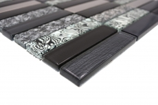 Motif manuel Carreau de mosaïque Translucide argenté gris noir Rectangle Mosaïque de verre Crystal Pierre noire MOS87-88X_m