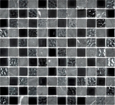 Échantillon manuel Carreau de mosaïque Translucide gris noir Mosaïque de verre Crystal Pierre grise noire MOS62-0302-GN_m