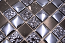 Échantillon manuel Carreau de mosaïque Translucide gris noir Mosaïque de verre Crystal pierre grise noire MOS82-0208_m