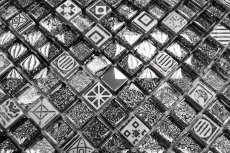 Échantillon manuel Carreau de mosaïque Translucide blanc argent noir Mosaïque de verre Crystal Pierre blanc argent noir structure MOS92-Z02EU_m