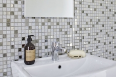 Motif manuel Carreau de mosaïque autocollant Translucide inox blanc Mosaïque de verre Crystal acier blanc verre MOS200-4CM24_m