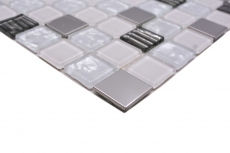 Motif manuel Carreau de mosaïque autocollant Translucide inox blanc Mosaïque de verre Crystal acier blanc verre MOS200-4CM24_m