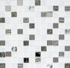 Motif manuel Carreau de mosaïque autocollant Translucide inox blanc Mosaïque de verre Crystal acier blanc verre MOS200-4CM24_m