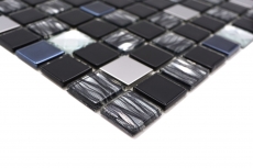 Motif manuel carreau de mosaïque autocollant translucide acier inoxydable noir mosaïque de verre Crystal acier noir verre MOS200-4CM26_m