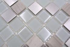 échantillon manuel carreau de mosaïque autocollant pierre translucide acier inoxydable blanc mosaïque de verre Crystal pierre acier blanc verre MOS200-4CM32_m