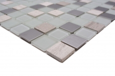 échantillon manuel carreau de mosaïque autocollant pierre translucide acier inoxydable blanc mosaïque de verre Crystal pierre acier blanc verre MOS200-4CM32_m
