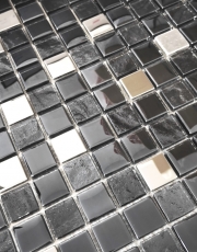 Motif main inox translucide Mosaïque de verre Anthracite argenté bleu miroir carrelage cuisine salle de bain MOS88-0322_m