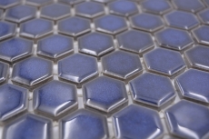 Motif manuel Mosaïque céramique Hexagone bleu cobalt brillant Carreau de mosaïque murale Miroir de carrelage cuisine salle de bain MOS11H-0444_m