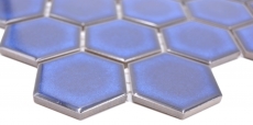 Motif manuel Mosaïque céramique Hexagone bleu cobalt brillant Carreau de mosaïque murale Miroir de carrelage cuisine salle de bain MOS11H-4501_m