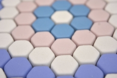 Échantillon manuel GLAS Mosaïque Hexagon Roma bleu rose blanc mat Carreau de mosaïque murale Miroir de carrelage cuisine salle de bain MOS140-ROHX9_m