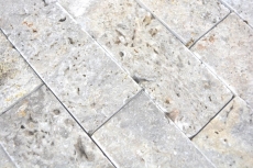 Échantillon manuel Carreau de mosaïque Travertin pierre naturelle blanc-gris Brick Splitface argent Travertin 3D MOS29-42781_m