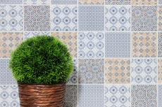 Mosaïque rétro vintage dosseret de cuisine blanc bleu orange gris MOS22B-1404_f | 10 tapis de mosaïque
