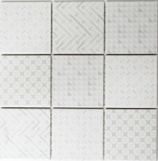 Mosaïque rétro vintage mur cuisine blanc Geo White MOS22B-1401_f | 10 tapis mosaïque