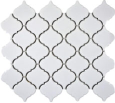 Mosaïque rétro vintage Céramique Florentine blanc brillant Fond de cuisine MOS13-1WG_f | 10 Tapis de mosaïque