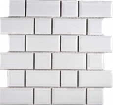 Metro Subway Carreaux de mosaïque Céramique blanche Carrelage cuisine mur MOS26WM-0101_f | 10 Tapis de mosaïque