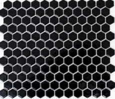 Carreaux de mosaïque Céramique Hexagone noir brillant Carreaux de salle de bain MOS11A-0302_f | 10 Tapis de mosaïque