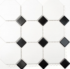 Carreaux de mosaïque Céramique Octagonal blanc mat noir brillant MOSOcta-190_f | 10 Tapis de mosaïque