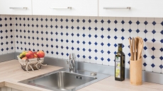 Carreaux de mosaïque Céramique bleue Octagon blanc mat bleu brillant Fond de cuisine MOS13-OctaG464_f | 10 Tapis de mosaïque