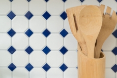 Carreaux de mosaïque Céramique bleue Octagon blanc mat bleu brillant Fond de cuisine MOS13-OctaG464_f | 10 Tapis de mosaïque