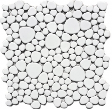 Mosaïque de galets Pebbles céramique blanc brillant receveur de douche carrelage MOS12-0102_f | 10 tapis de mosaïque