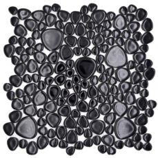 Mosaïque de galets Pebbles Céramique noire Spots Receveur de douche Miroir de carrelage MOS12-0302_f | 10 Tapis de mosaïque