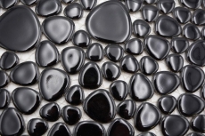 Mosaïque de galets Pebbles Céramique noire Spots Receveur de douche Miroir de carrelage MOS12-0302_f | 10 Tapis de mosaïque