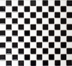 Carreau mosaïque céramique damier noir blanc brillant MOS18-0306_f