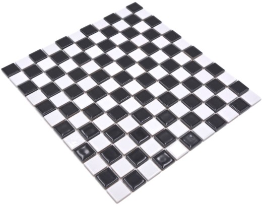 Carreau mosaïque céramique damier noir blanc brillant MOS18-0306_f