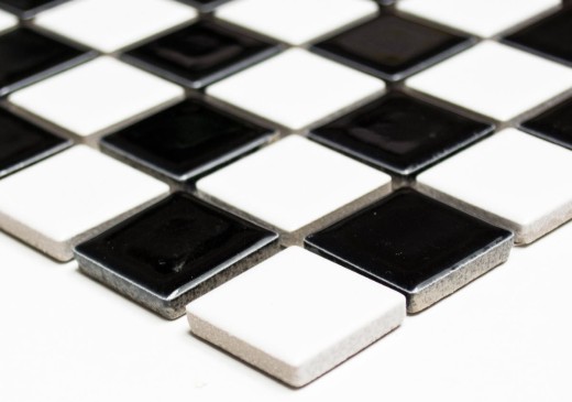 Carreau mosaïque céramique damier noir blanc brillant MOS18-0306_f