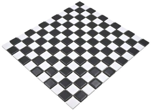 Carreau mosaïque céramique échiquier noir blanc mat miroir carrelage MOS18-0305_f