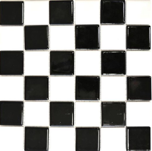 Carreau de cuisine en mosaïque Échiquier noir blanc brillant MOS16-CD200_f
