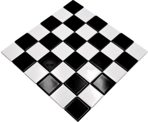 Carreau de cuisine en mosaïque Échiquier noir blanc brillant MOS16-CD200_f