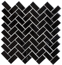 Mosaïque Carreau en céramique à chevrons noir brillant Carreau de mosaïque MOS24-CHB6BG_f