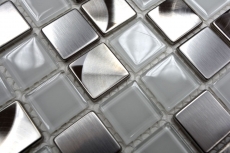 Carreaux de mosaïque Acier inoxydable Mosaïque de verre Acier blanc clair MOS129-0104_f
