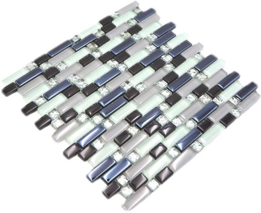 Carreau de mosaïque translucide blanc gris noir composite Mosaïque de verre Crystal EP blanc gris noir MOS87-IL007_f | 10 tapis de mosaïque