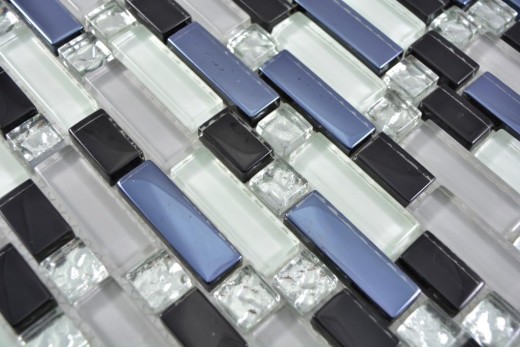 Carreau de mosaïque translucide blanc gris noir composite Mosaïque de verre Crystal EP blanc gris noir MOS87-IL007_f | 10 tapis de mosaïque