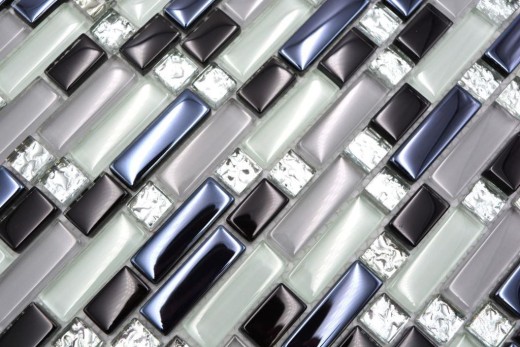 Carreau de mosaïque translucide blanc gris noir composite Mosaïque de verre Crystal EP blanc gris noir MOS87-IL007_f | 10 tapis de mosaïque