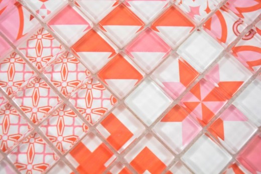 Mosaïque rétro vintage rouge translucide Mosaïque de verre Crystal Design rouge MOS88-Retro-37_f | 10 Tapis de mosaïque