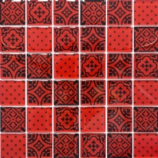 Retro Vintage Carreau de mosaïque Fond de cuisine Translucide rouge Mosaïque de verre Crystal optique rouge MOS78B-0902_f | 10 Tapis de mosaïque