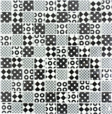 Retro Vintage Carreau de mosaïque blanc translucide Mosaïque de verre Crystal optique noir MOS88-8OP5_f | 10 Tapis de mosaïque