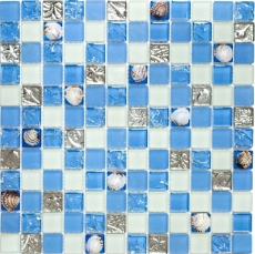Carreau de mosaïque Translucide bleu Mosaïque de verre Crystal Coquille bleue MOS82B-0104_f | 10 Tapis de mosaïque