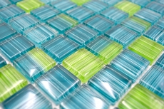 Carreau de mosaïque Translucide Vert Stroke Mosaïque de verre Crystal Vert Stroke MOS74-0509_f | 10 Tapis de mosaïque