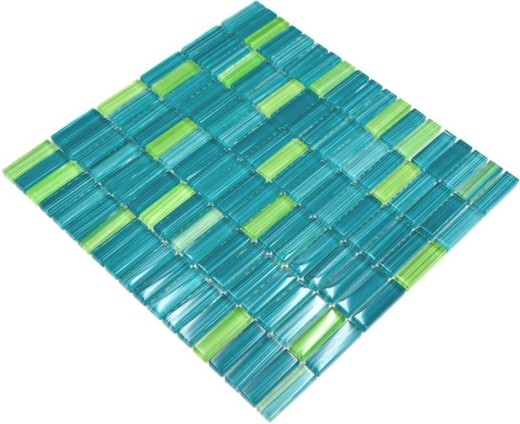 Carreau mosaïque vert translucide baguette Mosaïque de verre Crystal vert translucide MOS77-0508_f | 10 Carreaux mosaïque