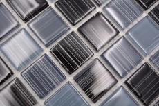 Carreau de mosaïque translucide noir barré blanc Mosaïque de verre Crystal noir barré blanc MOS64-0302_f | 10 Mosaïques en pâte