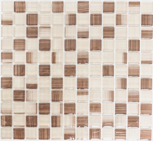Carreau de mosaïque translucide beige barré Mosaïque de verre Crystal beige barré MOS74-1209_f | 10 Tapis de mosaïque