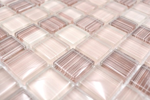 Carreau de mosaïque translucide beige barré Mosaïque de verre Crystal beige barré MOS74-1209_f | 10 Tapis de mosaïque