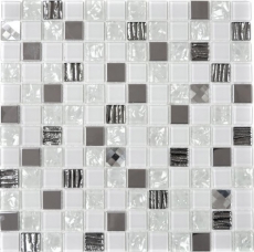 Carreau de mosaïque Translucide acier inoxydable blanc Mosaïque de verre Crystal acier blanc verre MOS63-CM-424_f | 10 Tapis de mosaïque